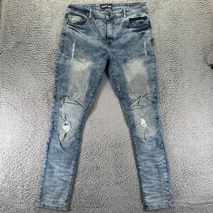 Legendary Status Jeans Mens 38x34 Blue Cotton Denim Skinny Faded Biker Stretch